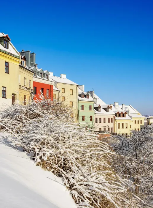 Framed Print : Houses of the Old Town at winter time, Lublin, Lublin Voivodeship, Poland Framed Print : Houses of the Old Town at winter time, Lublin, Lublin Voivodeship, Poland