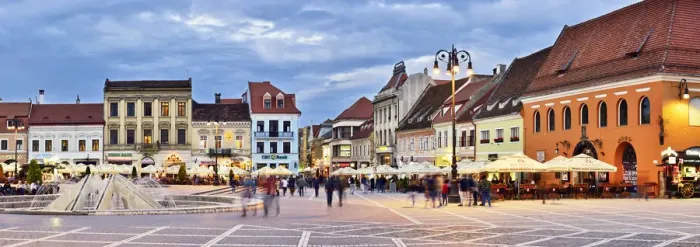 Framed Print : Houses and restaurants in Piata Sfatului (Council Square). Brasov, Romania Framed Print : Houses and restaurants in Piata Sfatului (Council Square). Brasov, Romania