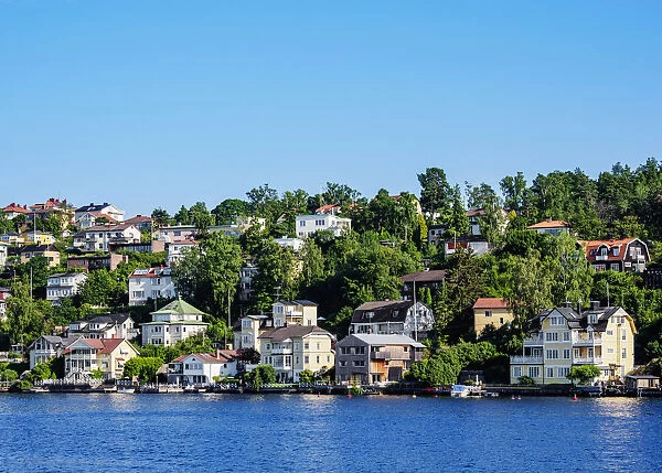 Houses at the shore of Lake Malar, Stockholm, Stockholm County, Sweden