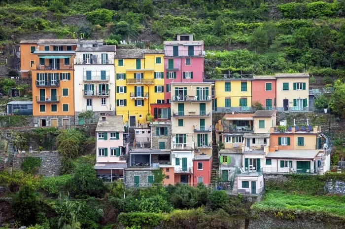 Framed Print : Houses in the village of Manarola, Cinque Terre, La Spezia district, Liguria, Italy