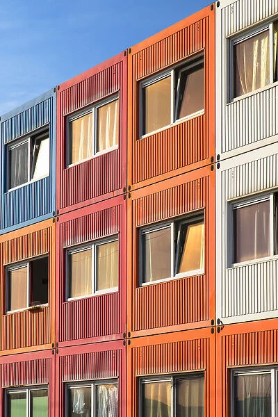 Housing made from colourful shipping containers in NDSM cultural centre, Amsterdam