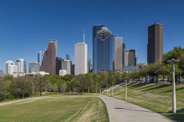 Houston Skyline from Buffalo Bayou Park, Houston, Texas, USA