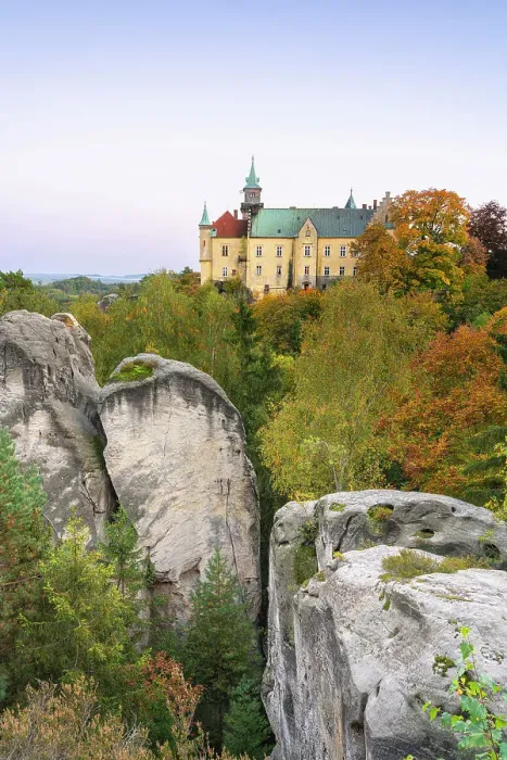 Framed Print : Hruba Skala Castle on rocky cliff at dusk, Hruba Skala, Bohemian Paradise Protected Landscape Area, Semily District, Liberec Region, Bohemia, Czech Republic Framed Print : Hruba Skala Castle on rocky cliff at dusk, Hruba Skala, Bohemian Paradise Protected Landscape Area, Semily District, Liberec Region, Bohemia, Czech Republic