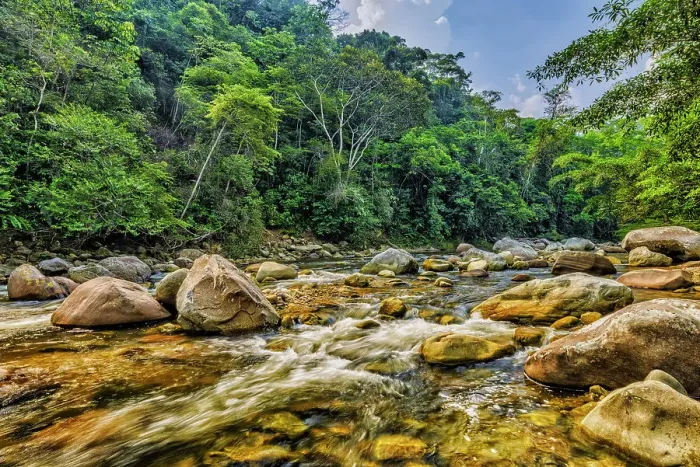 Framed Print : Huacamillo River in the foothills of the Andes Mountains near Tarapoto, Peru Framed Print : Huacamillo River in the foothills of the Andes Mountains near Tarapoto, Peru