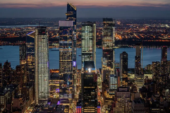 Framed Print : Hudson Yards, Manhattan skyline at blue hour, New York City, USA
