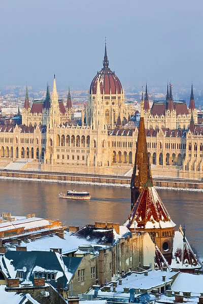 Hungarian Parliament Building and the River Danube, Budapest, Hungary