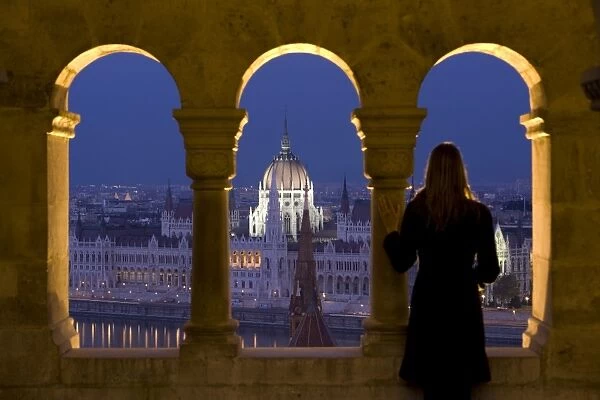 Hungarian Parliament seen from Fishermans Bastion, Budapest, Hungary, MR