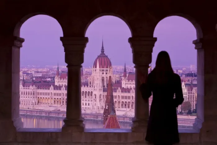 Framed Print : Hungarian Parliament seen from Fishermans Bastion Framed Print : Hungarian Parliament seen from Fishermans Bastion