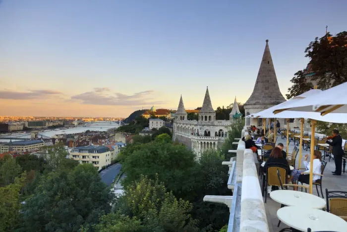 Framed Print : Hungary, Budapest, Fishermans Bastion, cafe Framed Print : Hungary, Budapest, Fishermans Bastion, cafe