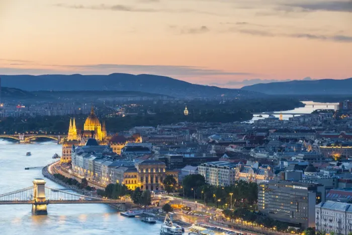 Framed Print : Hungary, Central Hungary, Budapest. Evening view over Budapest and the Danube Framed Print : Hungary, Central Hungary, Budapest. Evening view over Budapest and the Danube