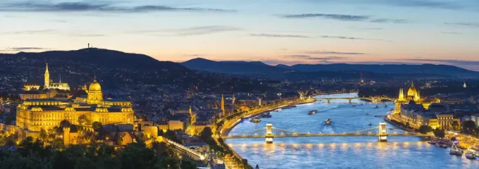 Framed Print : Hungary, Central Hungary, Budapest. Evening view over Budapest and the Danube