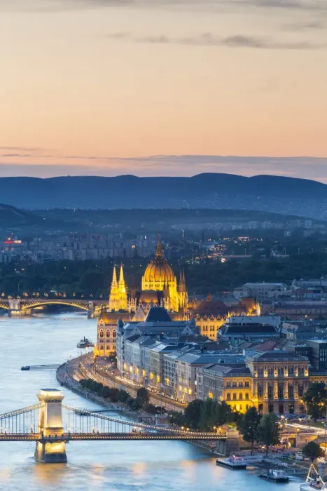 Framed Print : Hungary, Central Hungary, Budapest. Evening view over Budapest and the Danube Framed Print : Hungary, Central Hungary, Budapest. Evening view over Budapest and the Danube