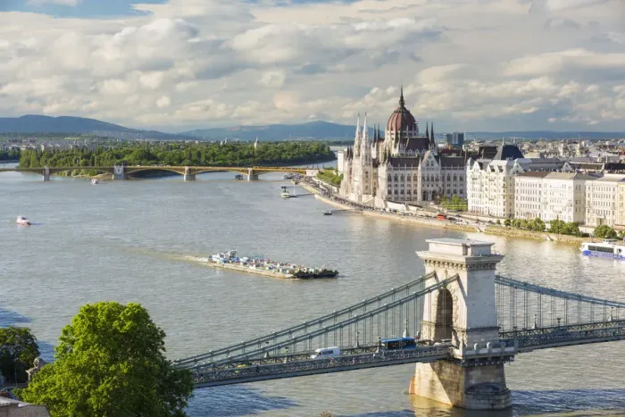 Framed Print : Hungary, Central Hungary, Budapest. Chain Bridge and the Hungarian Parliament Building