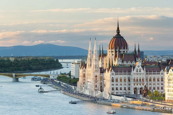 Hungary, Central Hungary, Budapest. The Hungarian Parliament Building on the Danube River