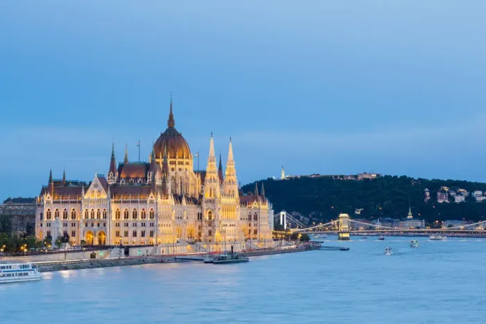 Framed Print : Hungary, Central Hungary, Budapest. Chain Bridge and the Hungarian Parliament Building