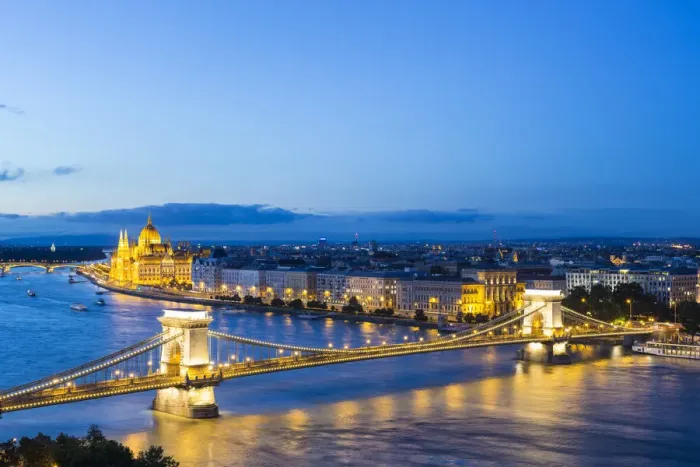 Framed Print : Hungary, Central Hungary, Budapest. Chain Bridge and the Hungarian Parliament Building