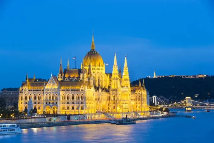 Framed Print : Hungary, Central Hungary, Budapest. Chain Bridge and the Hungarian Parliament Building