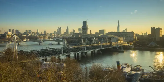 Framed Print : Hungerford Bridge and Golden Jubilee Bridges, River Thames, London, England, UK