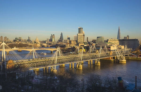Hungerford Bridge and Golden Jubilee Bridges, River Thames, London, England, UK