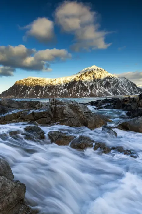 Framed Print : Hustinden from Skagsanden Beach, Lofoten Islands, Norway