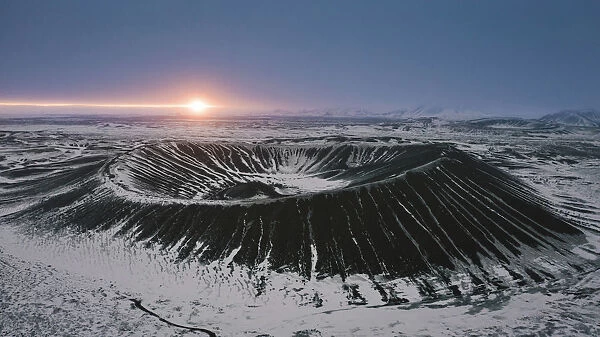 Hverfjall crater at sunrise, Reykjahlið, Norðurland eystra, Iceland, Northern Europe