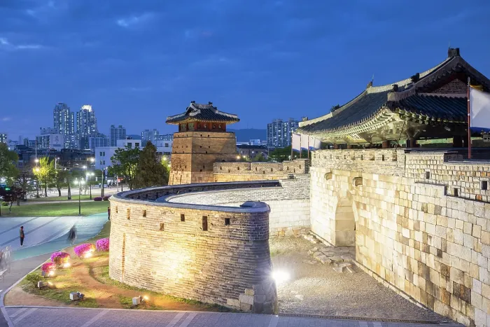 Framed Print : Hwaseomun Gate of Hwaseong Fortress (UNESCO World Heritage Site) at dusk, Suwon, Gyeonggi Province, South Korea Framed Print : Hwaseomun Gate of Hwaseong Fortress (UNESCO World Heritage Site) at dusk, Suwon, Gyeonggi Province, South Korea