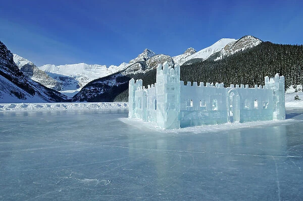 Ice Castle on Lake Louise. Banff National Park, Alberta, Canada