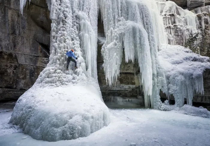 Framed Print : Ice Climber on the Queen Frozen Waterfall, Maligne Canyon, Jasper National Park, Alberta Framed Print : Ice Climber on the Queen Frozen Waterfall, Maligne Canyon, Jasper National Park, Alberta