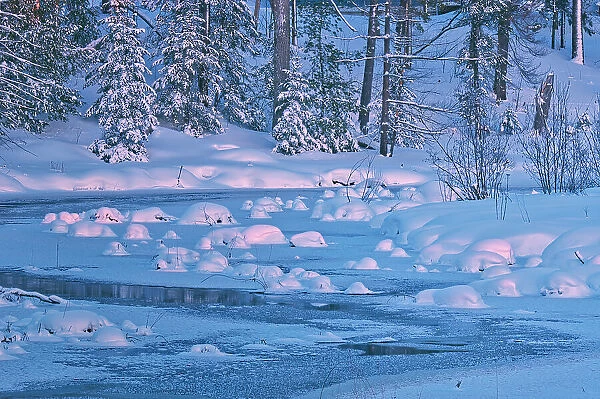 Ice along a creek in winter. Muskoka Country Port Carling, Ontario, Canada