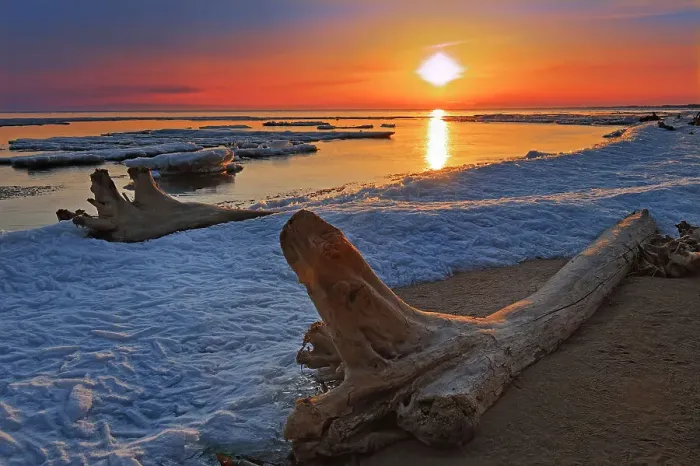 Framed Print : Ice and driftwood on Lake Manitoba at sunrise, Delta Marsh, Manitoba, Canada Framed Print : Ice and driftwood on Lake Manitoba at sunrise, Delta Marsh, Manitoba, Canada