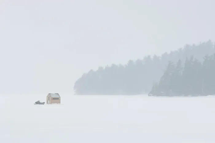 Framed Print : Ice fishing on Lake of Bays Near Baysville, Ontario, Canada