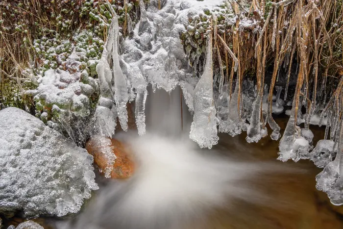 Framed Print : Ice formations with dusting of snow around a small stream, Greater Sudbury, Ontario, Canada Framed Print : Ice formations with dusting of snow around a small stream, Greater Sudbury, Ontario, Canada