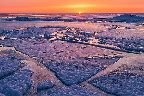 Ice on Lake Winnipeg at sunrise Winnipeg Beach, Manitoba, Canada