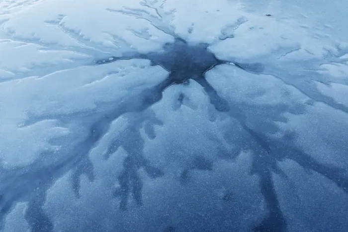 Framed Print : Ice patterns on a frozen lake surface, Emilia Romagna, Italy