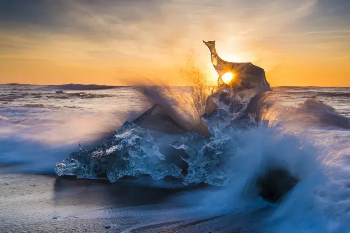 Framed Print : Ice Sculpture on Jokulsarlon Beach at Sunrise, Iceland Framed Print : Ice Sculpture on Jokulsarlon Beach at Sunrise, Iceland