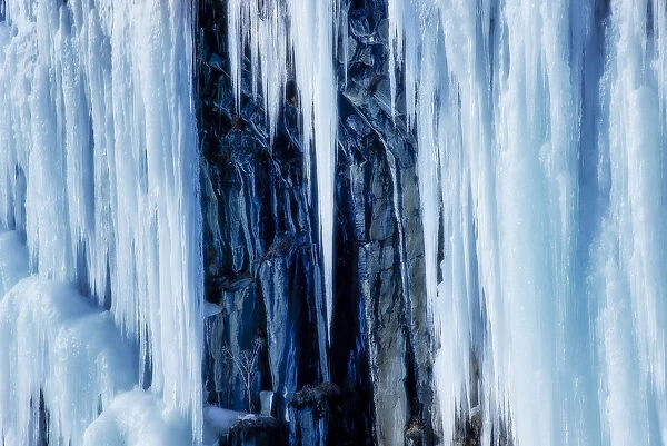 Ice stalactites close to Svartifoss waterfall in the Skaftafell National Park, Iceland
