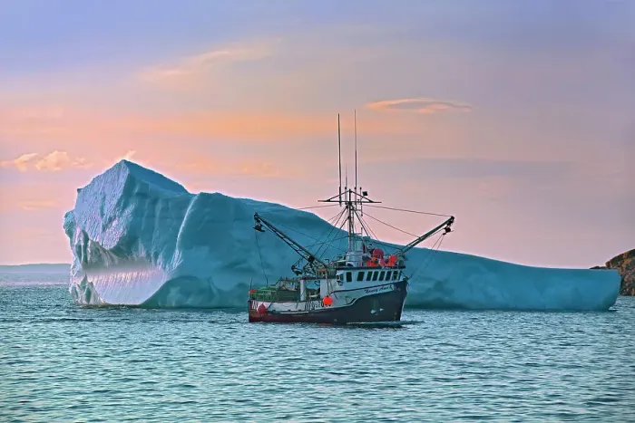 Framed Print : Iceberg and fishing boat returning from the Atlantic Ocean. Baie Verte Peninsula. La Scie, Newfoundland & Labrador, Canada Framed Print : Iceberg and fishing boat returning from the Atlantic Ocean. Baie Verte Peninsula. La Scie, Newfoundland & Labrador, Canada
