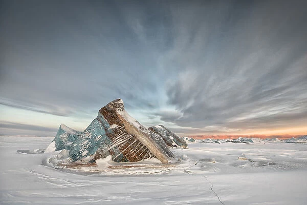 Iceberg in the frozen sea, Spitsbergen East Coast, Svalbard