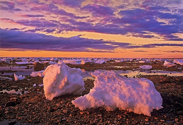 Icebergs along the Hudson Bay coastline Churchill, Manitoba, Canada