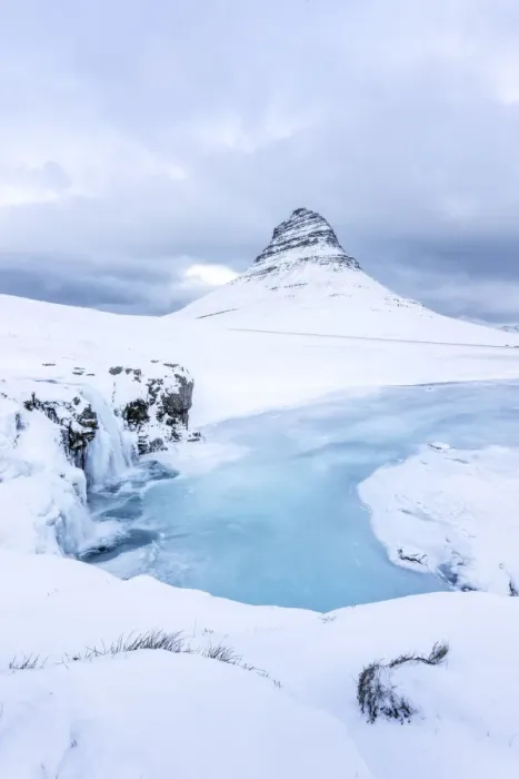 Framed Print : Iceland: Snaefellsnes peninsula: frozen waterfall under the Kirkjufell Framed Print : Iceland: Snaefellsnes peninsula: frozen waterfall under the Kirkjufell