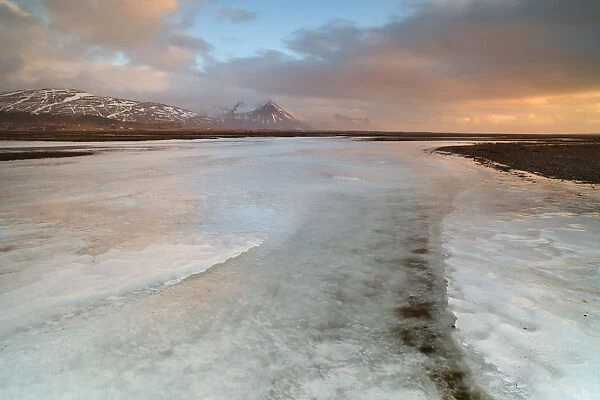 Iceland, South Iceland, A frozen land at sunrise time