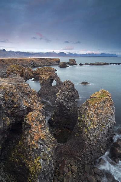 Iceland, West Iceland, Vesturland, Rock formation in the Arnastapi area