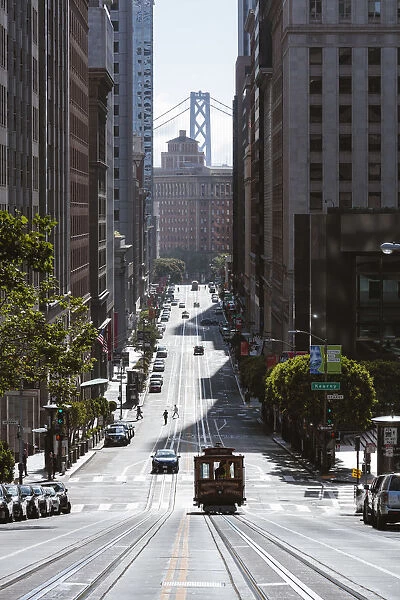 Iconic cable car in California street, San Francisco, California, USA