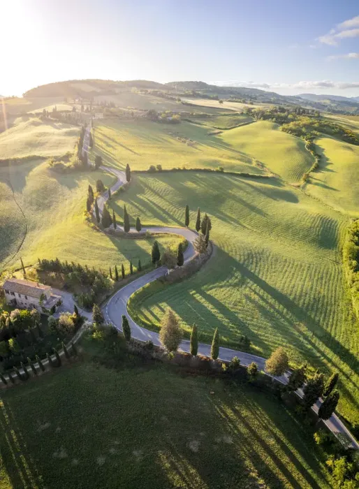 Framed Print : iconic cypresses road of Monticchiello at sunrise. Pienza, Orcia Valley, Siena district