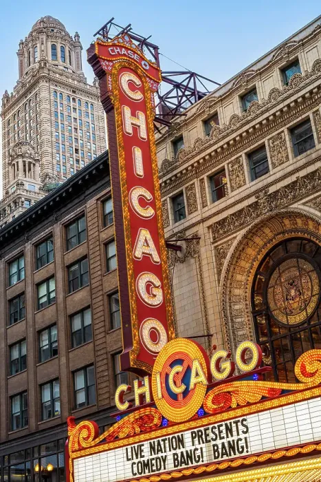 Framed Print : Iconic neon sign and marquee of Chicago Theatre, Chicago, Illinois, USA
