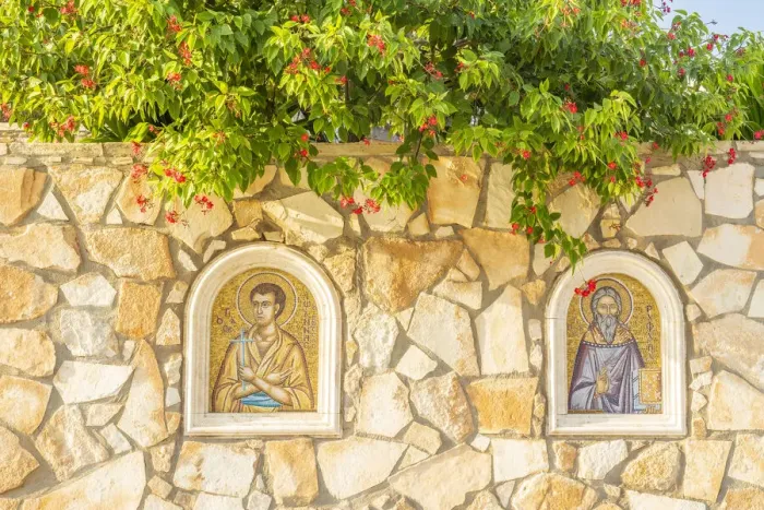 Framed Print : Icons outside the Church of the Holy Virgin Mother of God, Ayia Napa, Famagusta District