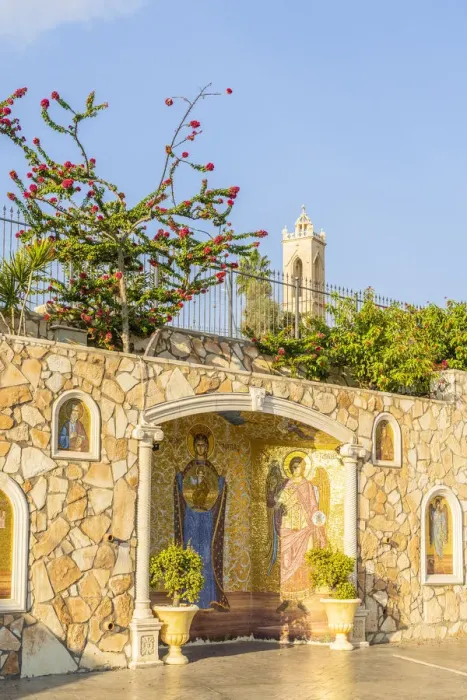 Framed Print : Icons outside the Church of the Holy Virgin Mother of God, Ayia Napa, Famagusta District