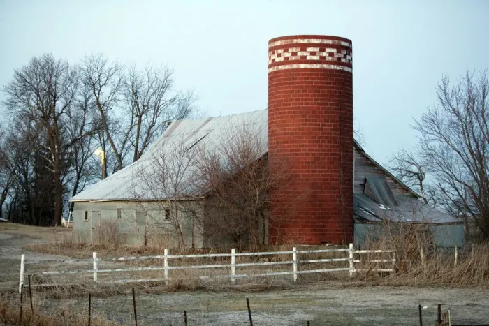 Framed Print : Idaho, USA. A barn with a brick silo Framed Print : Idaho, USA. A barn with a brick silo