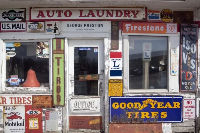 Framed Print : Idaho, USA. Signs on an old gas station in the American Midwest Framed Print : Idaho, USA. Signs on an old gas station in the American Midwest