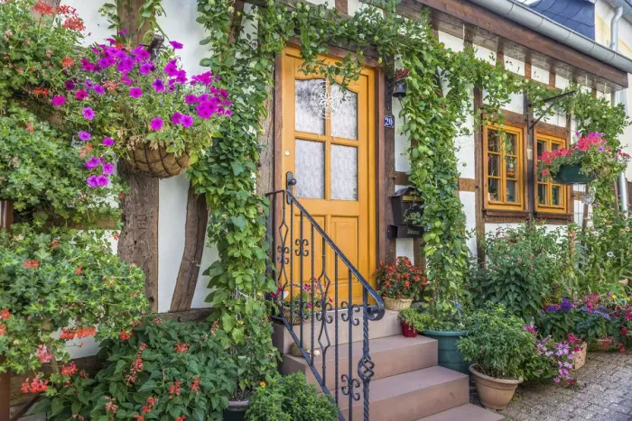 Framed Print : Idyllic entrance of a half-timbered house in the old town Hofheim am Taunus, Taunus Framed Print : Idyllic entrance of a half-timbered house in the old town Hofheim am Taunus, Taunus
